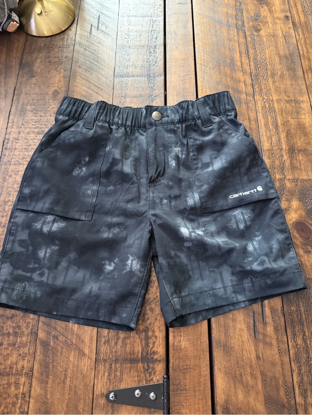 Sz 7 Carhartt Kids Black Tie-Dye Shorts Lightweight